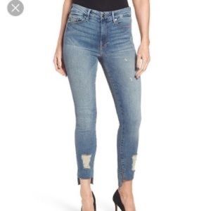 Womens Good American Good Legs High Rise Crop Distressed Step Ankle Jeans 27/4